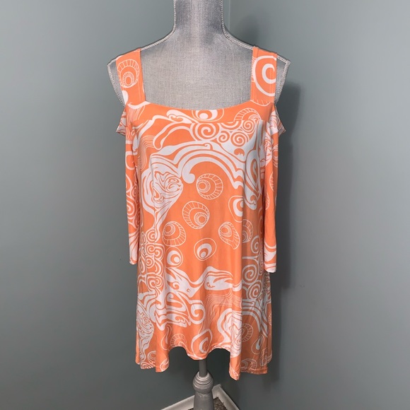 SEVEN KARAT 2X Cold Shoulder Plus Size Shirt summer  peach & white - Picture 2 of 9